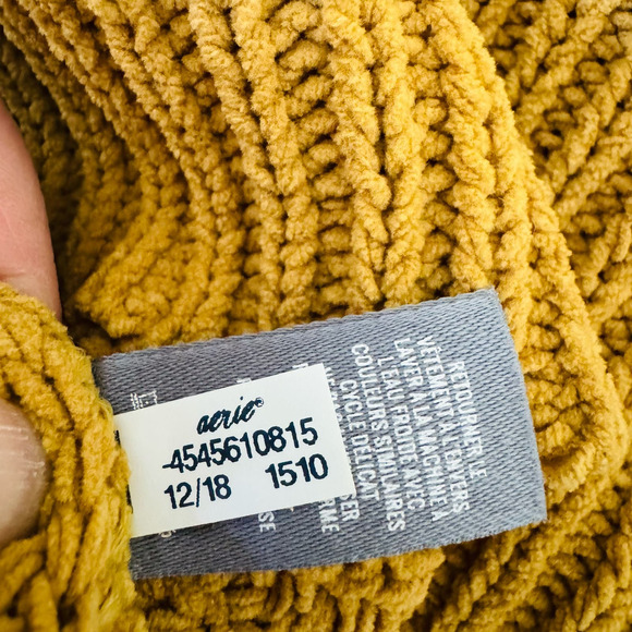 AERIE Oversized Chunky Golden Mustard Yellow Chenille Cozy Mock Neck Sweater S - Picture 12 of 13
